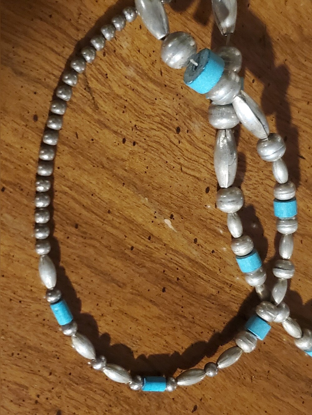 Vintage Sterling Silver Turquoise Necklace Sterling Bench/Melon Beads 24"L